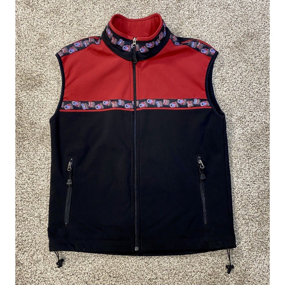 Copper River Fleece Kodiak Vest Men’s M Black Red Salmon Trim Alaska USA